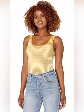 NWT Yummie by Heather Thomson Ruby Shaping Bodysuit Yellow/White Stripe